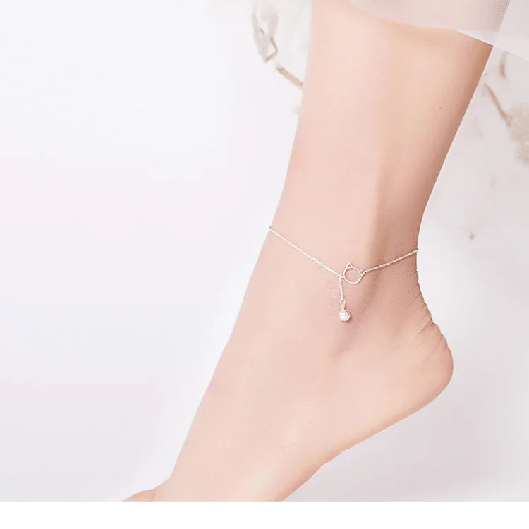 2024-Alysa Hot Sale Simple Essential Bead Link Anklets 925 Sterling Silver Bracelet for Foot Jewelry Silver Female Leg Chain SCT002