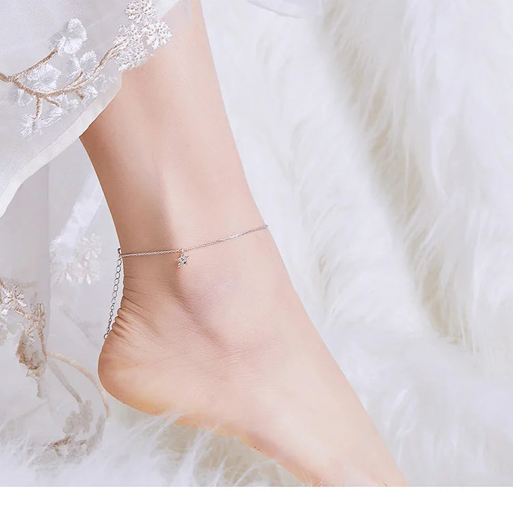 2024-Simple Design Star Silver Anklet for Women Sterling Silver 925 Bracelet for Ankle and Leg Fashion Foot Jewelry SCT009