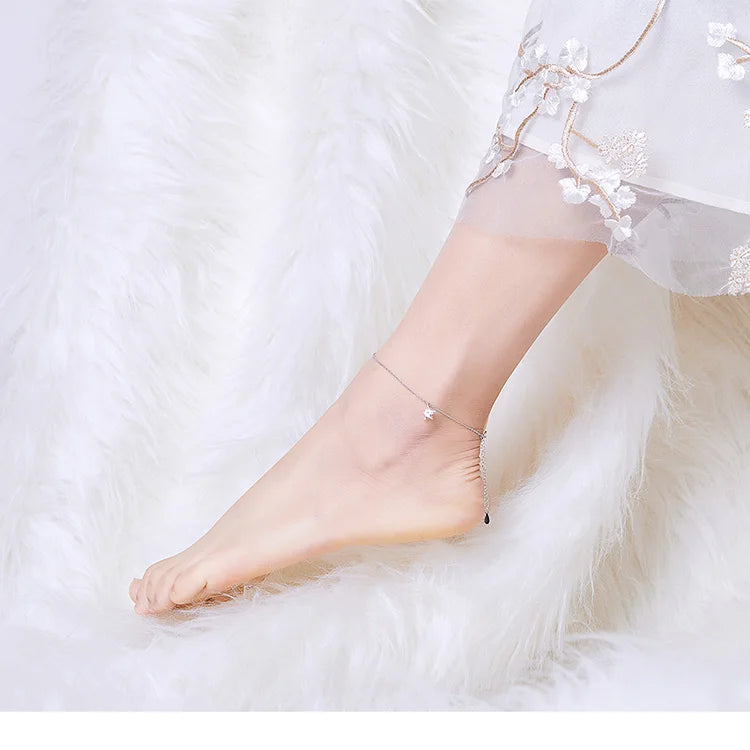 2024-Alysa Hot Sale Simple Essential Bead Link Anklets 925 Sterling Silver Bracelet for Foot Jewelry Silver Female Leg Chain SCT002