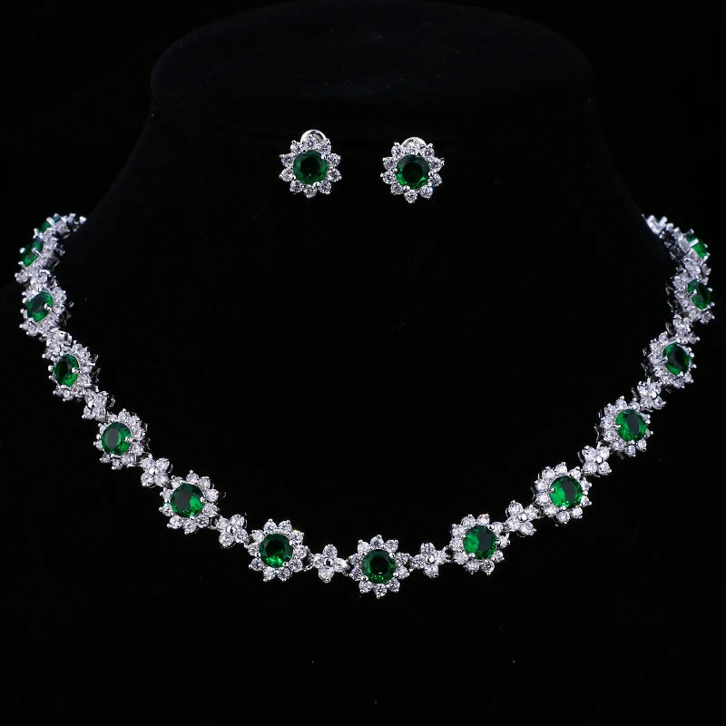 Emmaya Luxury Cubic Zircon Crystal Bridal Jewelry Sets Necklace Earrings Sets for Women Wedding Party Jewelry