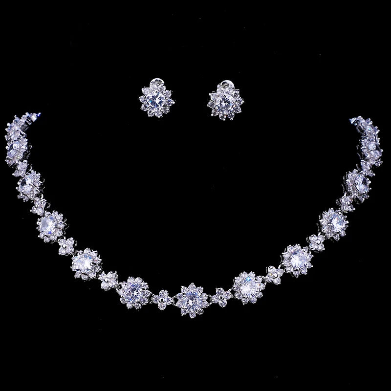 Emmaya Luxury Cubic Zircon Crystal Bridal Jewelry Sets Necklace Earrings Sets for Women Wedding Party Jewelry