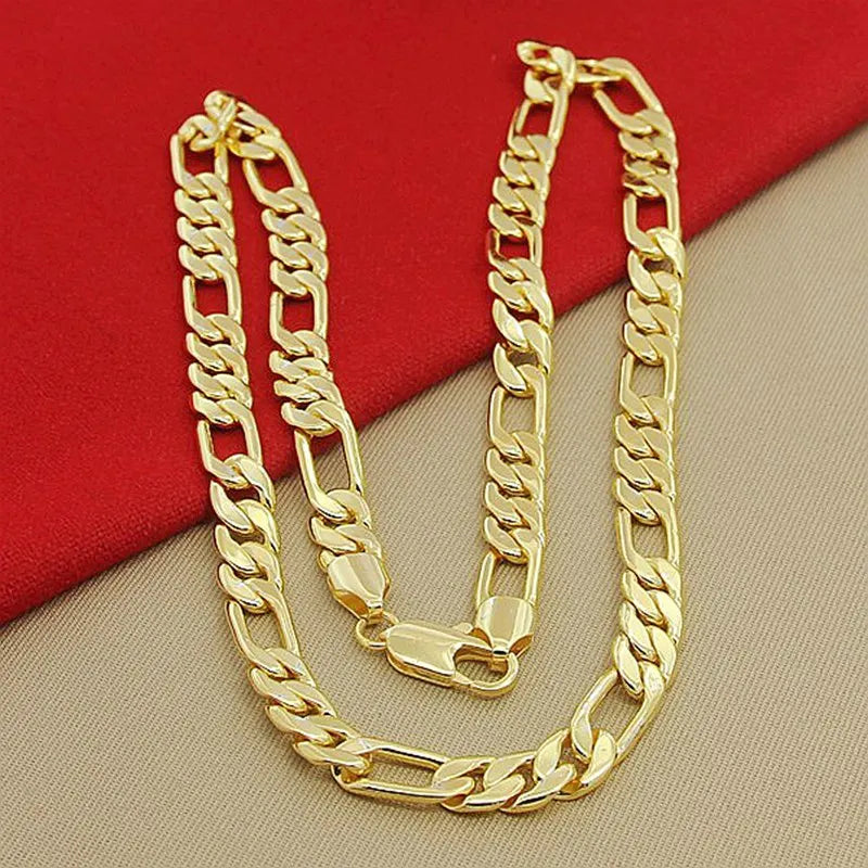 High Quality  8mm 24'' 60cm Gold Necklace 24k Yellow Gold Color Figaro Chain Necklace For Male Luxury Jewelry