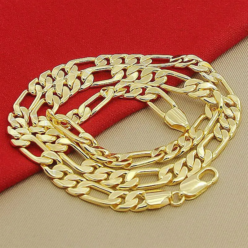 High Quality  8mm 24'' 60cm Gold Necklace 24k Yellow Gold Color Figaro Chain Necklace For Male Luxury Jewelry
