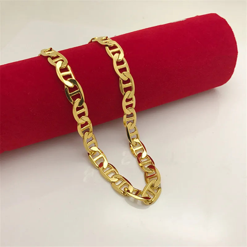 Korea Gold 24K Necklace Gold Plating Side Necklace Jewelry Gift 6MM50CM
