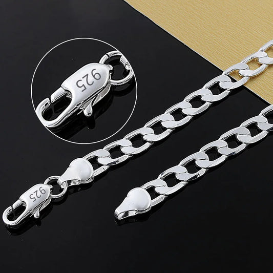 925 Sterling Silver Necklace 2/4/6/8/10/12mm -  40-75cm Face Chain Necklace Lobster Clasp Women Engagement Jewelry