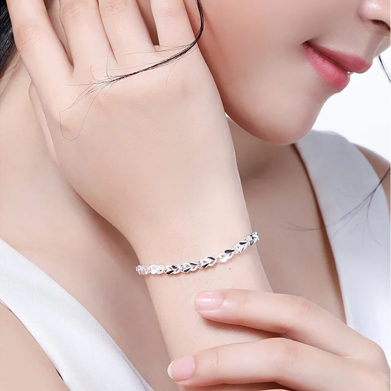 925 Sterling Silver Heart Charm Bracelet &Bangle Handmade Party Wedding Jewelry For Women Girls sl175