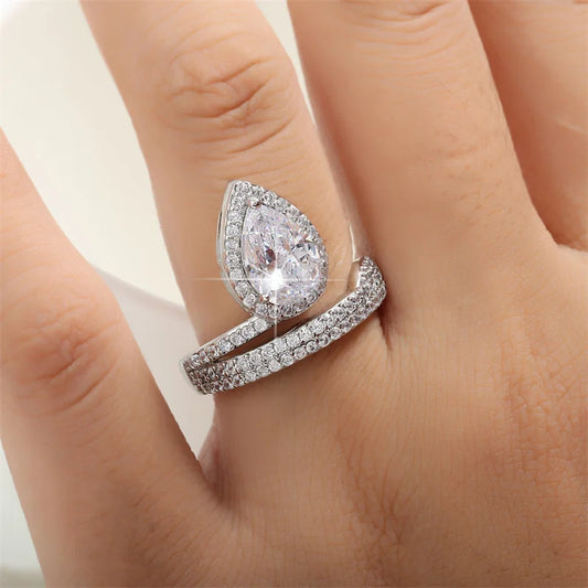 Romantic Heart Zirconia Bridal Rings for Women White Micro Inlay Round CZ Ring Wedding Engagement Jewelry