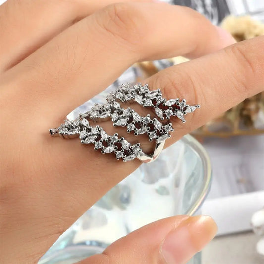 New Fashion 3 layer Zirconia Winding Open Rings for Women Geometric Round Crystal Marquise Finger Ring Party Jewelry